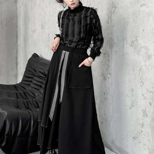 Load image into Gallery viewer, Women Black Tassels Perspective Elegant T-shirt New Turtleneck Long Sleeve Fashion Tide Spring Autumn 2025 1DH4415
