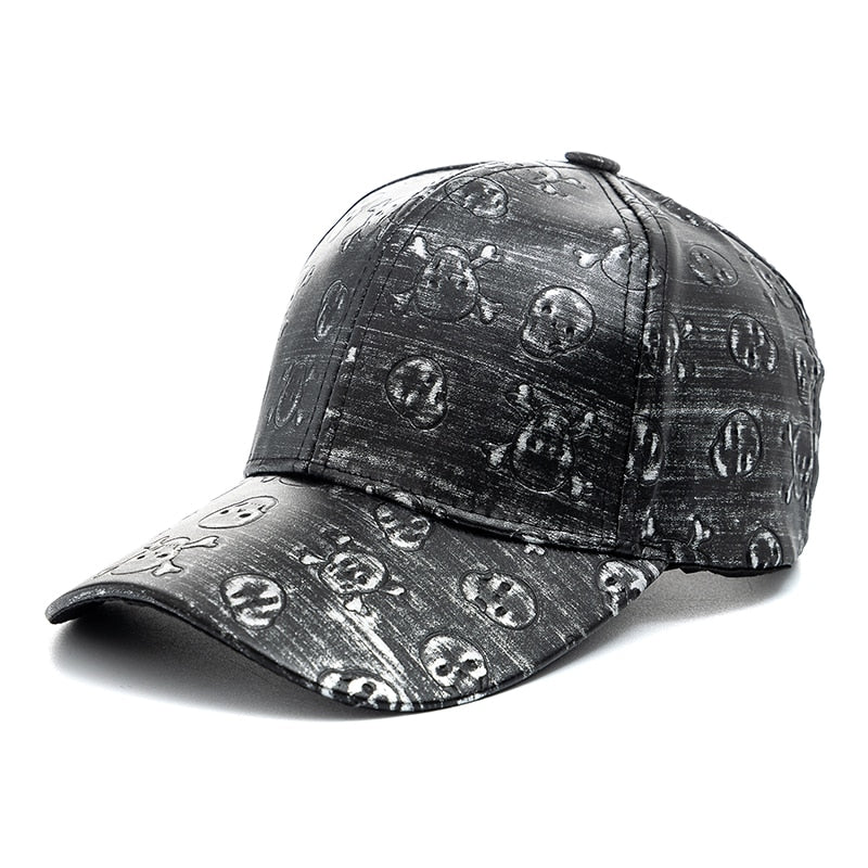 Unisex Leather Cap Skull Design Baseball Cap Men Women Adjustable Casual Outdoor Streetwear Sports Hat