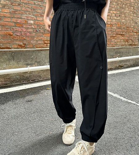 High Elastic Waist Black Brief Pocket Casual Harem Pants New Trousers Women Fashion Tide Spring Autumn 2025 1DJ0897