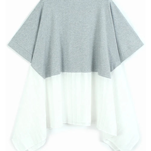 Load image into Gallery viewer, Women Gray White Color-block Irregular Big Size T-shirt New Round Neck Short Sleeve Fashion Spring Summer 2025 1DJ1583
