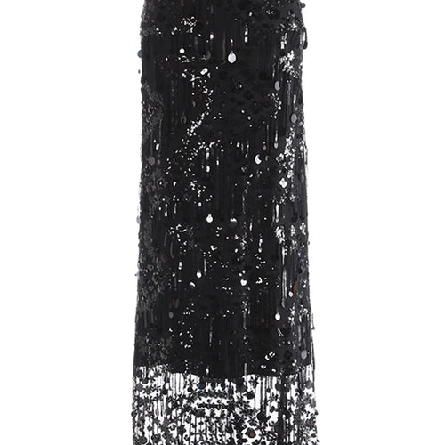 Load image into Gallery viewer, High Elastic Waist Black Sequins Tassels Elegant Long Half-body Skirt Women Fashion Tide New Spring Autumn 2025 1DJ0650
