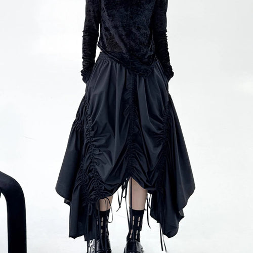 Load image into Gallery viewer, High Elastic Waist Black Irregular Hem Drawstring Half-body Skirt Women Fashion Tide New Spring Autumn 2025  1DJ0643
