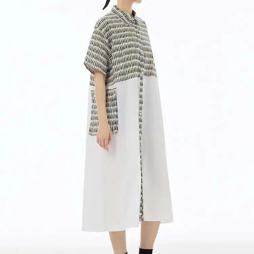 Load image into Gallery viewer, Women Black Printed Color-block Big Size Shirt Dress New Laple Short Sleeve Fashion Tide Spring Summer 2025 1DH6081
