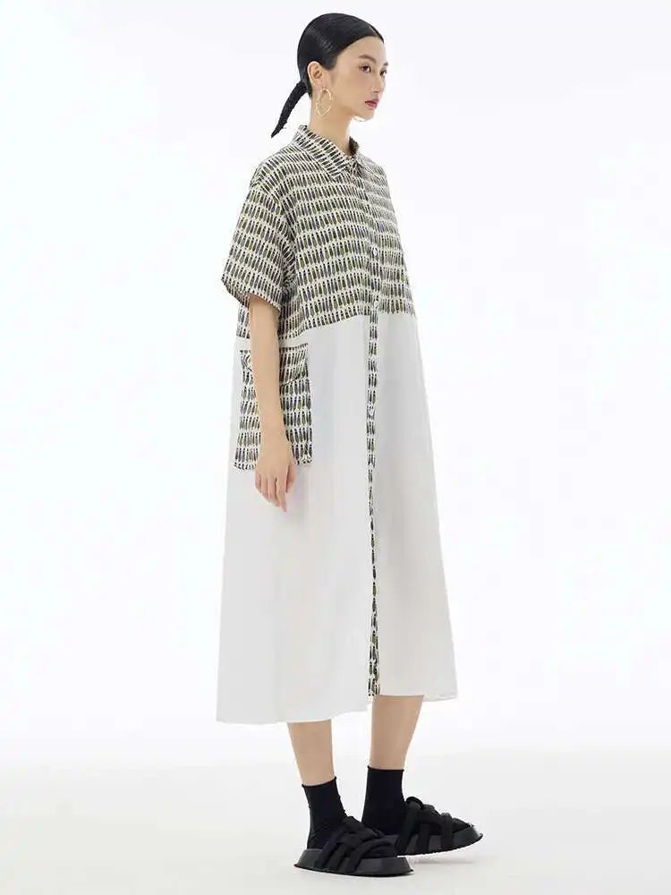 Women Black Printed Color-block Big Size Shirt Dress New Laple Short Sleeve Fashion Tide Spring Summer 2025 1DH6081