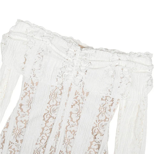 Load image into Gallery viewer, Off-shoulder Lace Sexy Mini Dress For Women White Strapless Long Sleeve Backless Bodycon Club Party Sexy Dress Elegant
