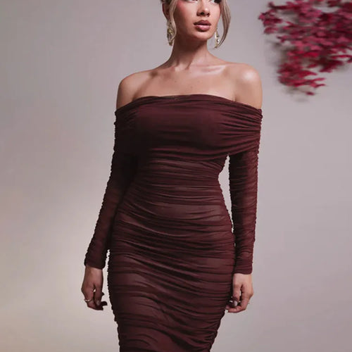 Load image into Gallery viewer, Off-shoulder Long Sleeve Sexy Maxi Dress For Women Autumn New Strapless Backless Bodycon Ruched Party Long Dress
