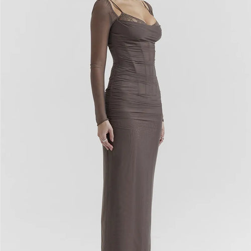 Load image into Gallery viewer, Elegant Sheer Long Sleeve Sexy Maxi Dress For Women Fashion Mesh Strapless Backless Club Party Sexy Long Dress New
