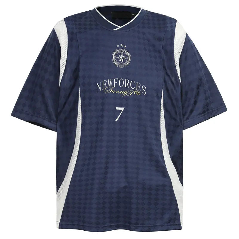 Vintage Mesh Jersey T-Shirt Y2K Graphic Printed Patchwork Racing Sports Tshirt Streetwear Hip Hop Harajuku Casual Baggy Top Tee