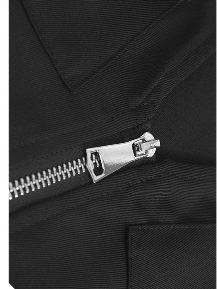 Women Black Zipper Pockets Spliced Big Size Midi Vest Dress New V-Neck Sleeveless Fashion Tide Spring Autumn 2025  1DJ1194