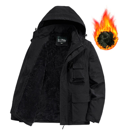 Cotton Fleece Jacket Warm Solid Color Coats Male Fashion Casual Multi-pockets Lapel Outerwear Parkas JacketMen Winter Thick