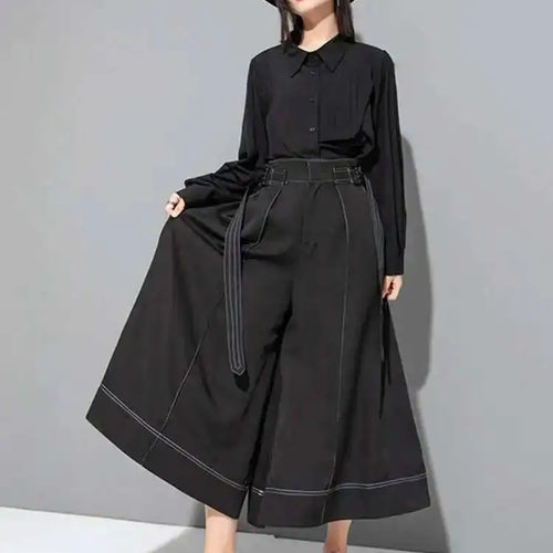 Load image into Gallery viewer, High Waist Black Topstitched Bandage Long Wide Leg Pants New Loose Fit Trousers Women Fashion Spring Autumn 2025 1DF7722

