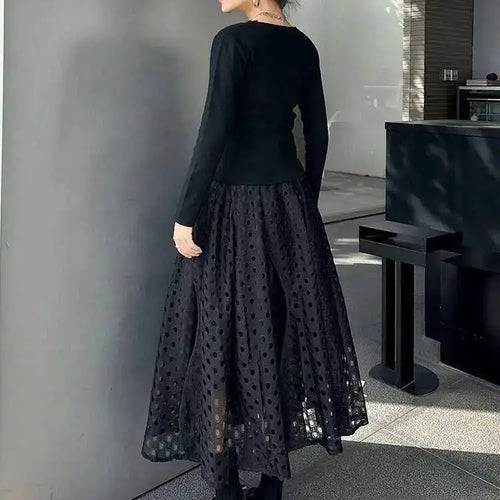 Load image into Gallery viewer, High Elastic Waist Black Lace Hollow Out A-line Elegant Half-body Skirt Women Fashion Tide New Spring Autumn 2025 1DH8738
