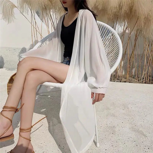Load image into Gallery viewer, Summer White Sun Protection Clothing Women Long Cardigan Female Loose Cardigans Ladies Shawl Women Chiffon Thin Coat
