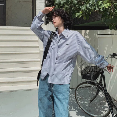 Load image into Gallery viewer, Spring Men's Long Sleeve Shirts New Striped Tie College Style Loose Casual Male Turn-down Collar Clothing 2025 9W1448
