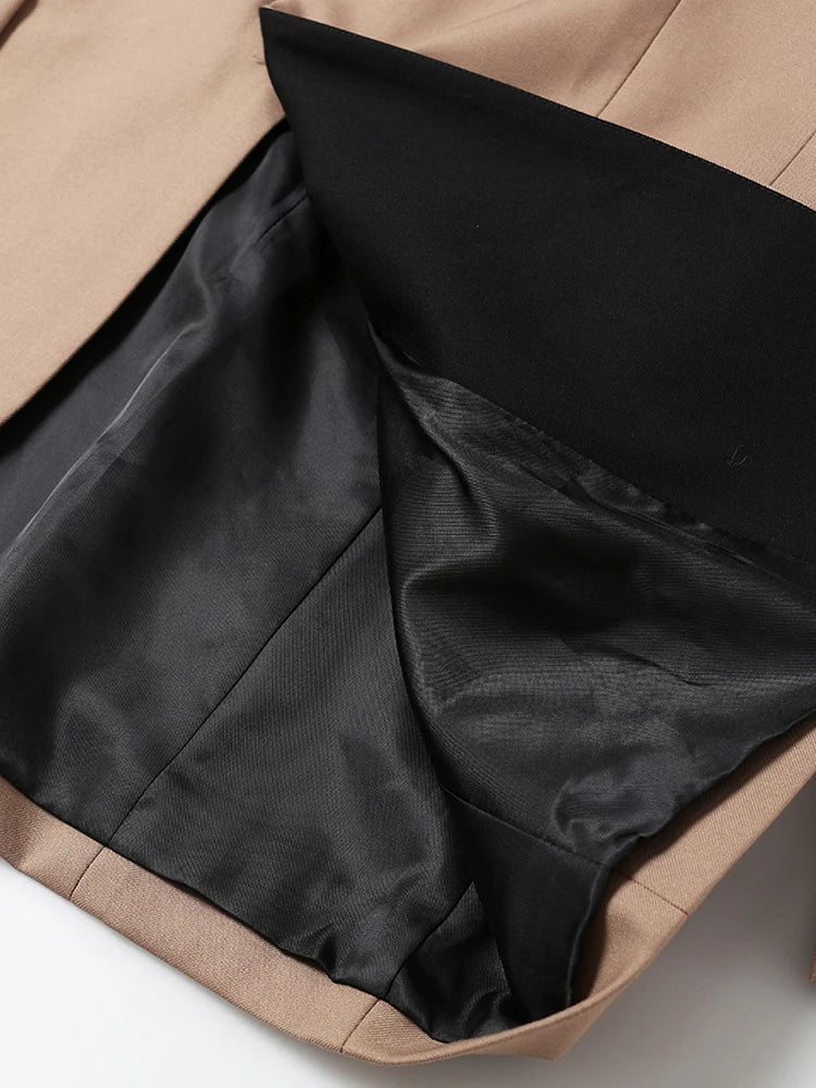 Women Khaki Irregular Contrast Color Big Size Blazer New Lapel Long Sleeve Jacket Fashion Tide Spring Autumn 2025 1DE2308