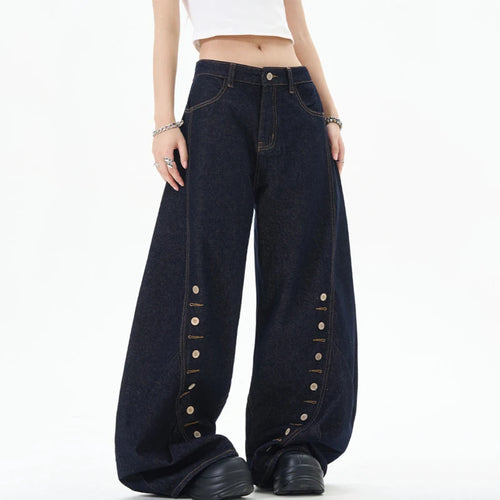 Load image into Gallery viewer, Streetwear Male Jeans Buttonhole Loose Curved Knife Jean Trendy High Street New American Tide Design Wide Leg Men 9W1198
