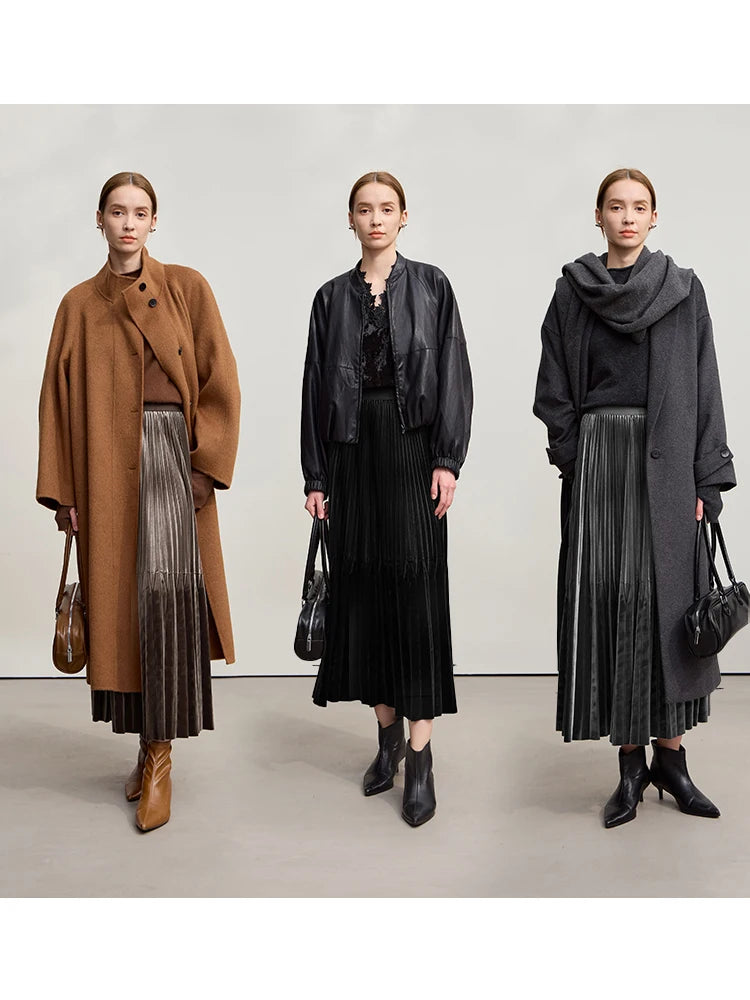 Women's Skirt 2025 Winter New Elegant A-Line Elastic Versatile Midi Skirts for Women Solid Color Loose Clothing 12544072