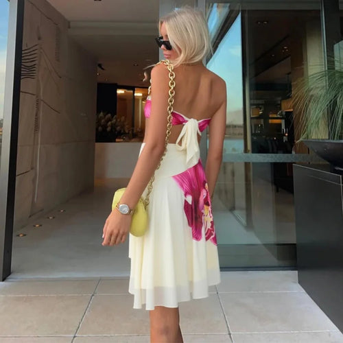 Load image into Gallery viewer, Floral Print Sexy Midi Dress Women Gown Summer New Strapless Off-shoulder Sleeveless Backless Irregular Ruffle Dress
