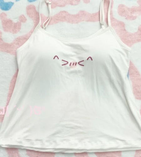 Cotton Crop Tops Cartoon Print Sleeveless Sling Vest Women Clothing Fashion Summer Cute Korean Y2k Tanks 2024 Ropa Mujer 49B692
