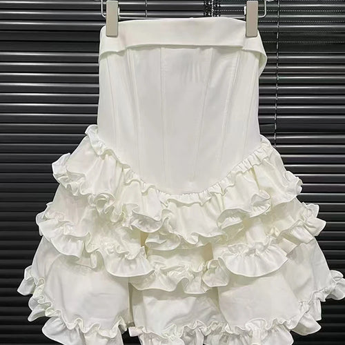 Load image into Gallery viewer, Solid Spliced Ruffles Slimming Dresses For Women Strapless Sleeveless High Waist Temperament Mini Dress Female New
