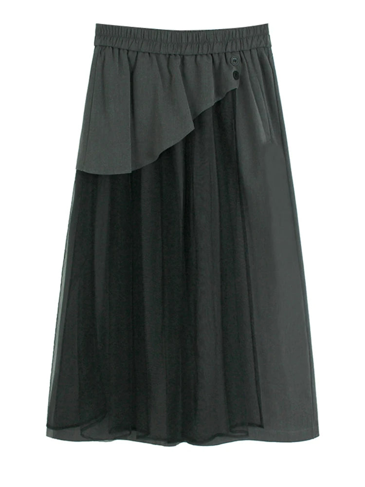 High Elastic Waist Gray Irregular Mesh Spliced Wide Leg Pants New Trousers Women Fashion Tide Spring Autumn 2025 1DJ1324