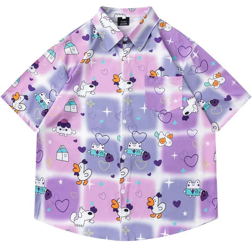 Load image into Gallery viewer, Summer Hawaiian Shirts Streetwear Funny Cartoon Graphic Printed Button Up Short Sleeve Beach Blouse Harajuku Casual Baggy Tops
