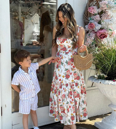 Summer Ruffle Hems Elegant Party Dresses 2024 Causal Floral Print Fit and Flare Dress with Pocket Women Midi Dress