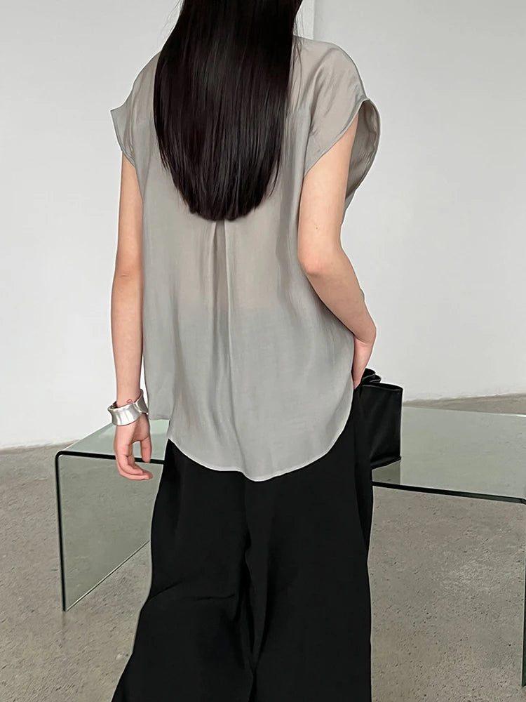 Women Yellow Bandage Thin Big Size Elegant Blouse New Lapel Sleeveless Shirt Fashion Tide Spring Summer 2025 1DJ1300
