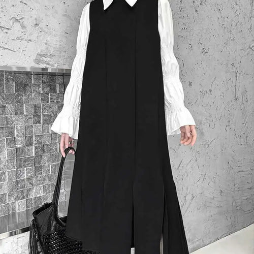 Load image into Gallery viewer, Women Black Irregular Ribbons Big Size Strap Dress New Round Neck Sleeveless Fashion Tide Spring Autumn 2025 1DH8059

