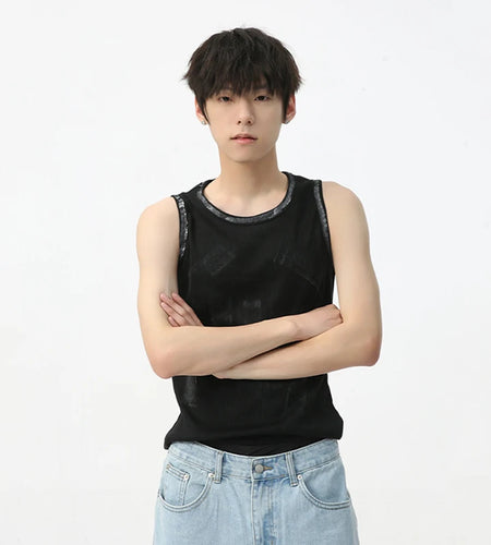 Men's Sleeveless Tank Top Round Neck Solid Color Trend Fashion Loose Casual Male Vest Summer Niche Design 9C5623