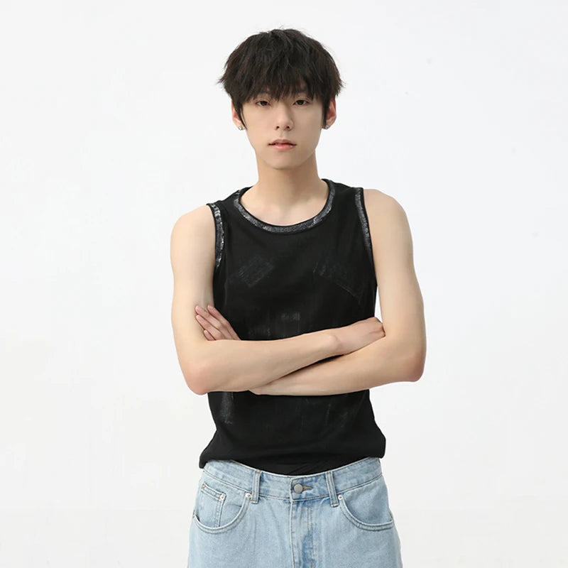 Men's Sleeveless Tank Top Round Neck Solid Color Trend Fashion Loose Casual Male Vest Summer Niche Design 9C5623