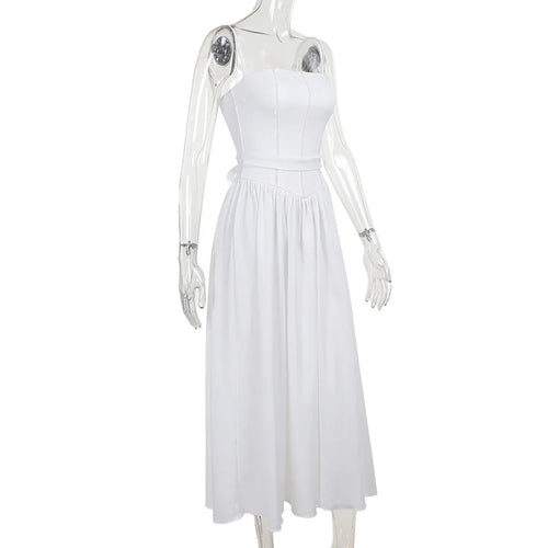 Load image into Gallery viewer, Elegant White Sundress Spaghetti Strap Backless Midi Dress For Women Fashion Sleeveless A-line Loose Long Dress New
