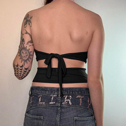 Load image into Gallery viewer, Casual Backless Fitness Black Halter Top Short Folds Cut Out Streetwear Basic Summer Tank Top Sexy Tie-Up Vest Cute
