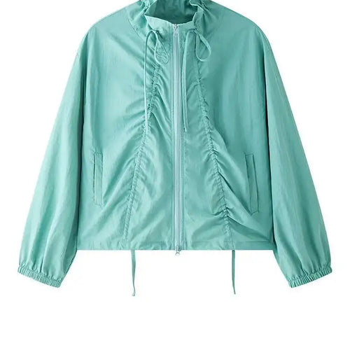 Load image into Gallery viewer, Green Drawstring Big Size Short Jacket New Stand Collar Long Sleeve Women Coat Fashion Tide Spring Autumn 2025 1DH9497
