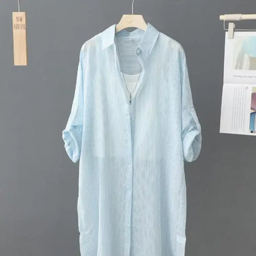 Load image into Gallery viewer, Casual Women's Shirt Loose Long Sleeve Top Summer Thin Jacket Coat Medium Long Blouses Female Clothing Fashion Solid Color
