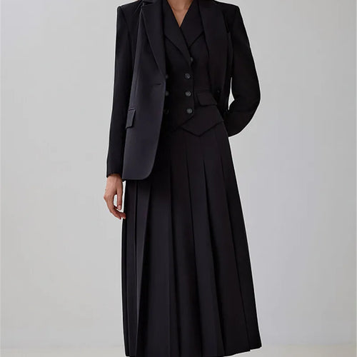 Load image into Gallery viewer, Autumn Two Piece Sets Women Double-breasted Vest And Split Skirt Matching Sets Fashion Long Pleated Skirt Two Piece Set
