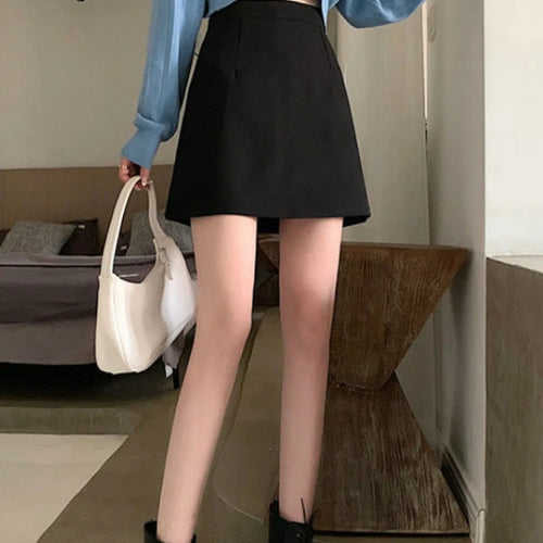 Load image into Gallery viewer, Black Skirts Women Mid-calf College A-line High Waist Korean Style OL All-match Friends  Streetwear Chic Female Bottom
