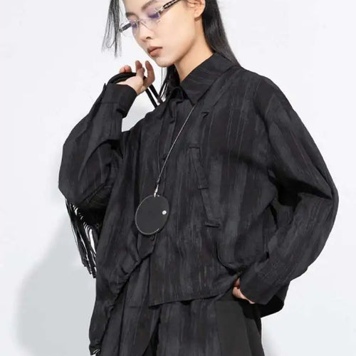 Load image into Gallery viewer, Women Black Irregular Tie Dye Big Size Elegant Blouse New Lapel Long Sleeve Shirt Fashion Tide Spring Autumn 2025 1DH7715
