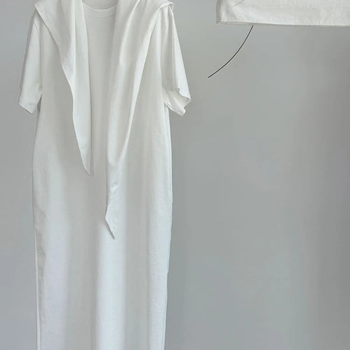 Load image into Gallery viewer, Women White Bandage Irregular Big Size Midi Dress New Round Neck Short Sleeve Fashion Tide Spring Summer 2025 1DJ1263
