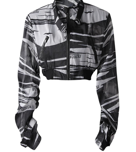 Black Leopard Printed Thin Short Jacket New Stand Collar Long Sleeve Women Coat Fashion Tide Spring Summer 2025 CPG3170