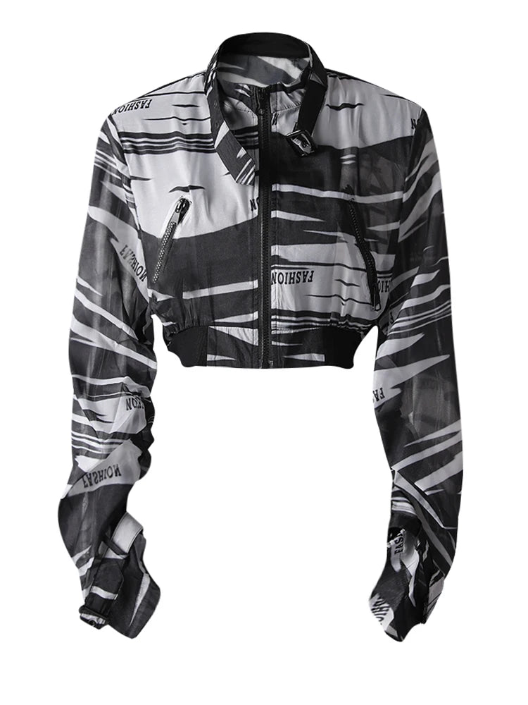 Black Leopard Printed Thin Short Jacket New Stand Collar Long Sleeve Women Coat Fashion Tide Spring Summer 2025 CPG3170