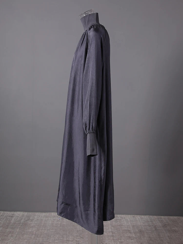 Women Gray Brief Long Big Size Elegant Dress New Turtleneck Long Sleeve Loose Fit Fashion Tide Spring Autumn 2025 1DH0252