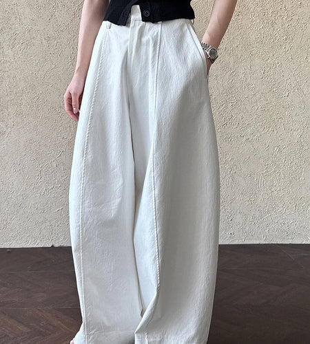 High Waist White Pocket Brief Shaped Long Wide Leg Pants New Trousers Women Fashion Tide Spring Autumn 2025 1DJ0735