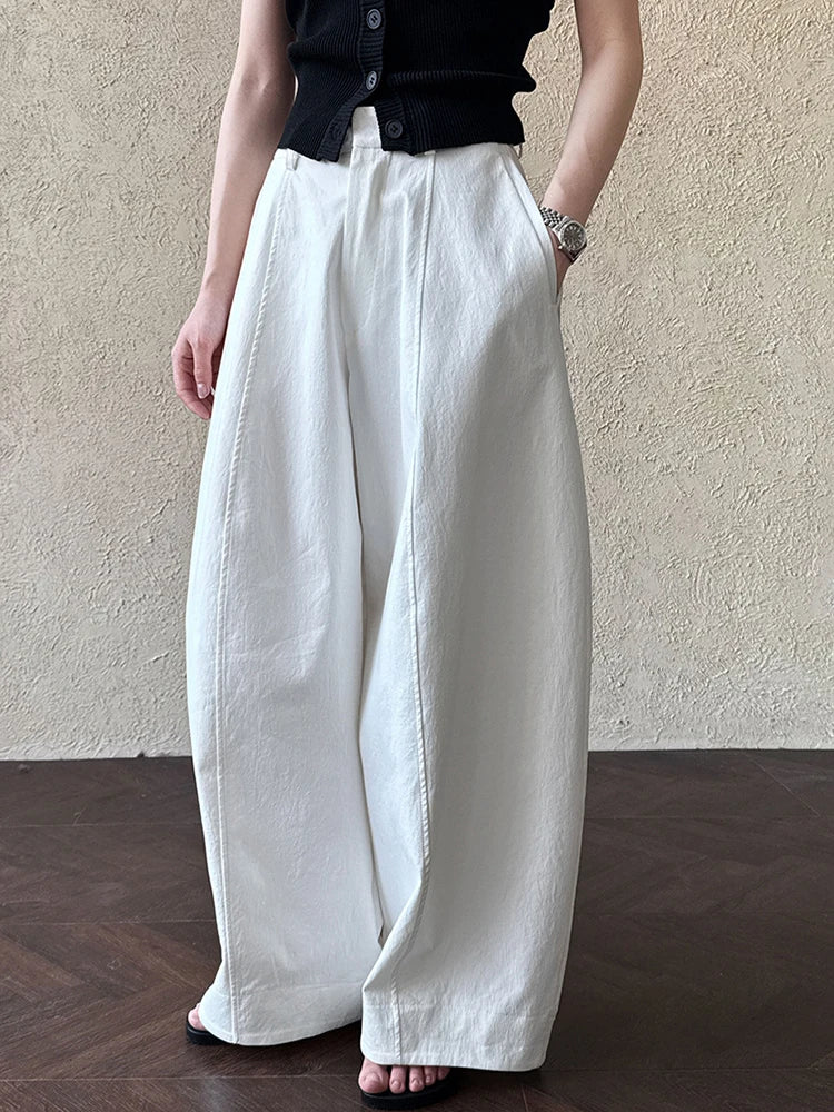 High Waist White Pocket Brief Shaped Long Wide Leg Pants New Trousers Women Fashion Tide Spring Autumn 2025 1DJ0735
