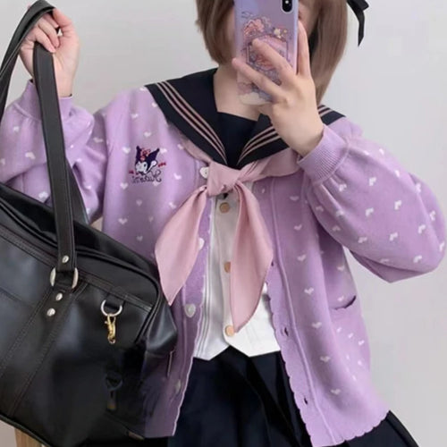 Load image into Gallery viewer, Japanese Kawaii Cartoon Embroidery Cardigans Y2k Aesthetic Women Knitted Star Jacquard Tops Streetwear Preppy Stylel Loose Coats
