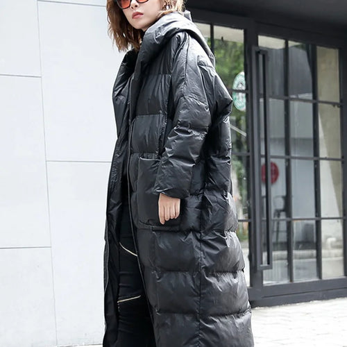 Load image into Gallery viewer, Big Size Long Hooded Cotton-padded Coat Long Sleeve Loose Fit Women Parkas Fashion Tide New Autumn Winter 2025 JD1210
