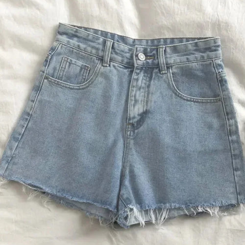 Load image into Gallery viewer, Korean High Waisted Raw Edge Denim Shorts Women&#39;s 2023 Summer New Basic Button Pocket Denim Shorts Street Denim Pant
