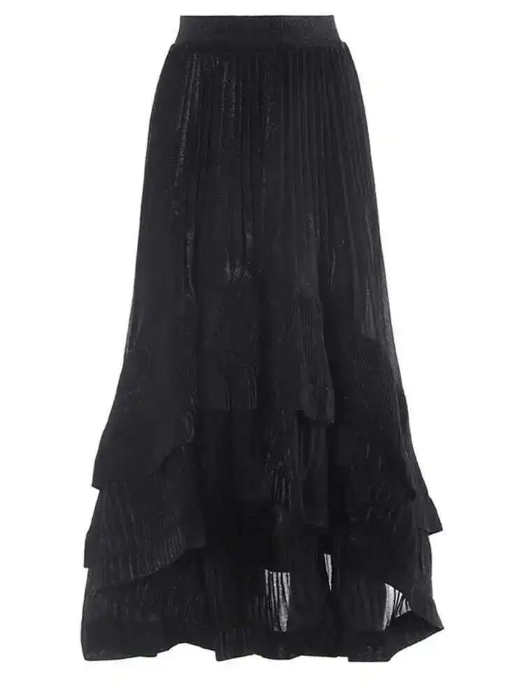 High Elastic Waist Rose Red Irregular Pleated Elegant Half-body Skirt Women Fashion Tide New Spring Autumn 2025 1DH7240