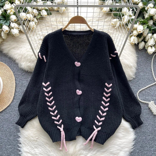 Load image into Gallery viewer, 2024 New Autumn Winter Black Beige Single Breasted Cardigan Sweater Women Thick V Neck Casual Long Sleeved Knitted Top Versatile
