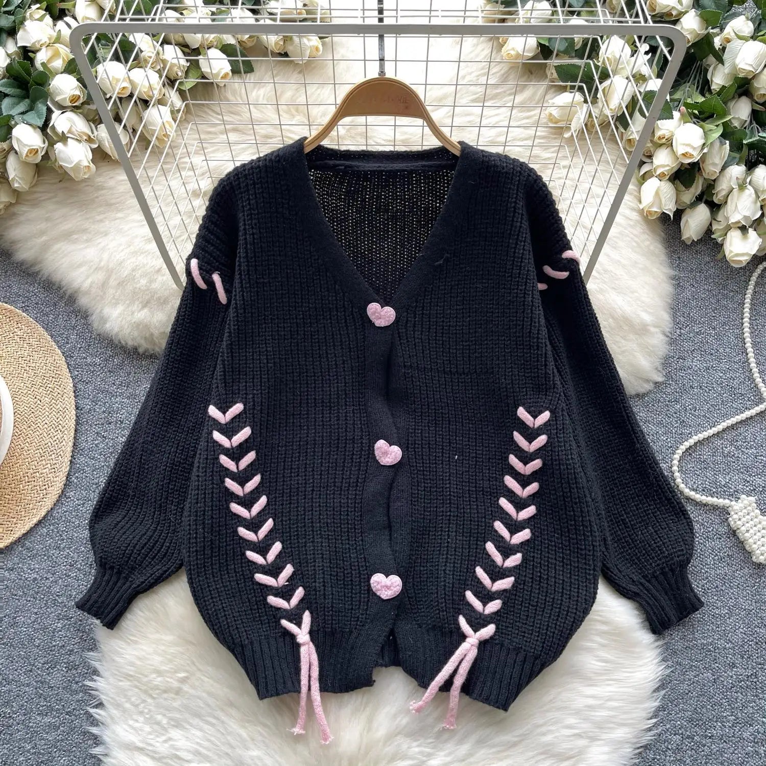 2024 New Autumn Winter Black Beige Single Breasted Cardigan Sweater Women Thick V Neck Casual Long Sleeved Knitted Top Versatile